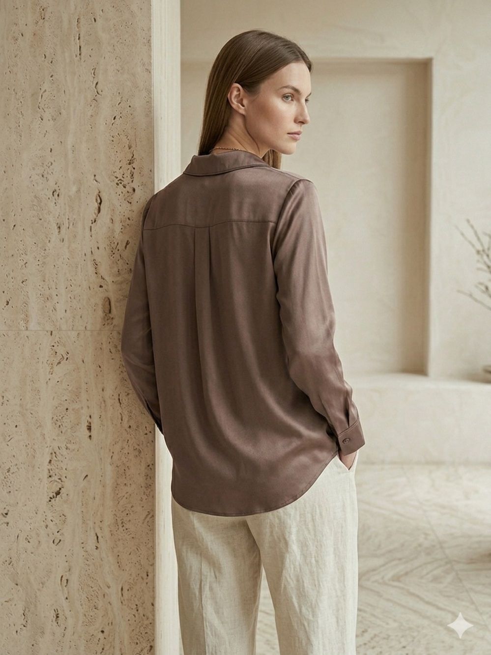 SKIMS Woven Shine Long Sleeve Sleep Shirt - Sienna - Size M - NWT - Picture 5 of 8